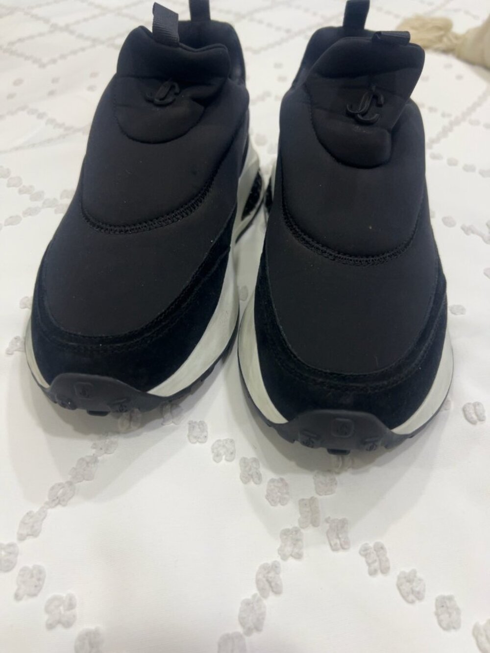 Authentic Jimmy Choo Memphis Black Slip-On Sneakers Crystal Heel Women's Size 38